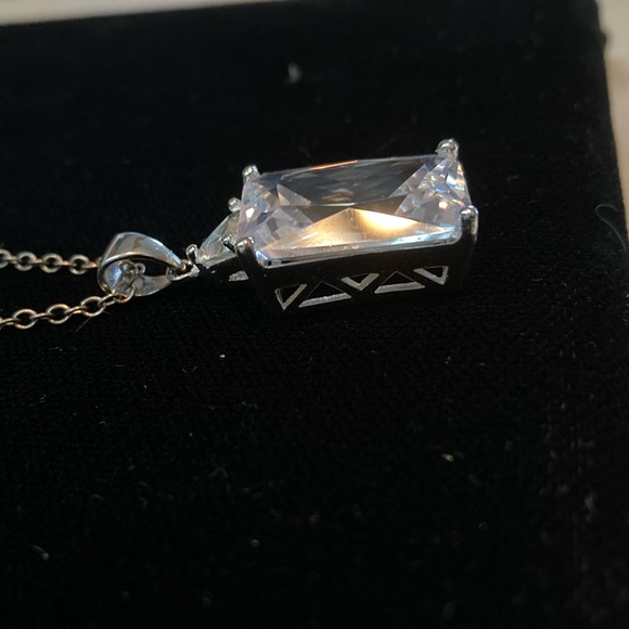 925 SS 24” long chain. Large Emerald cut CZ set in 925 SS raised cage 1”x 1/2” - Picture 11 of 12